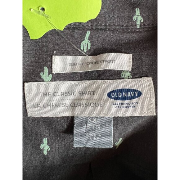 Mens Old Navy Gray Classic Fit Short-Sleeve Button-Up Shirt With Green Cactus Pr - Picture 6 of 16